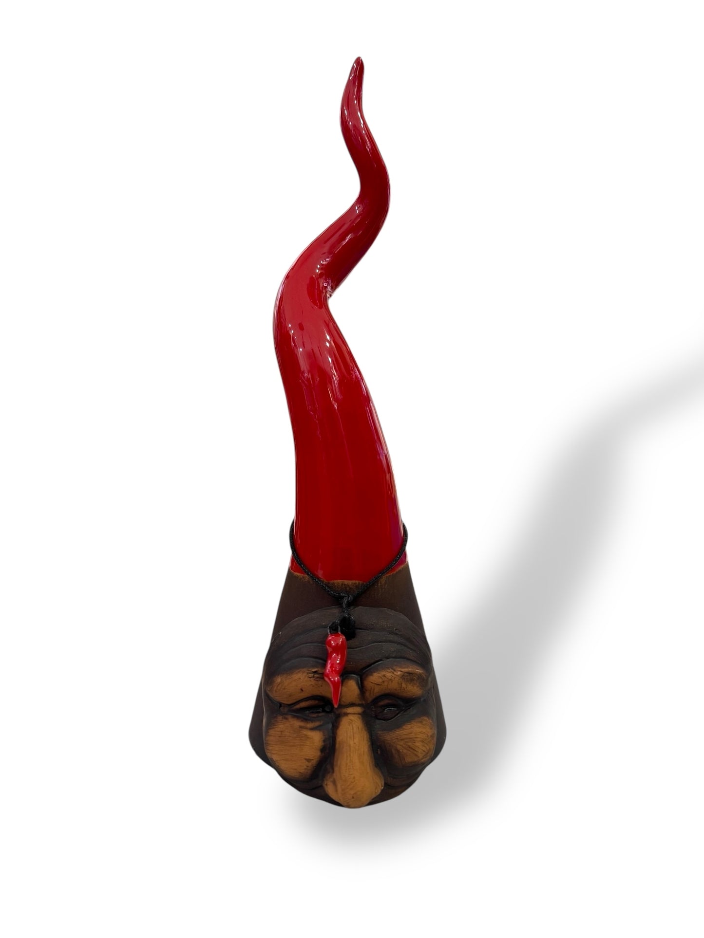 Corno in terracotta smaltato con maschera h 25 cm
