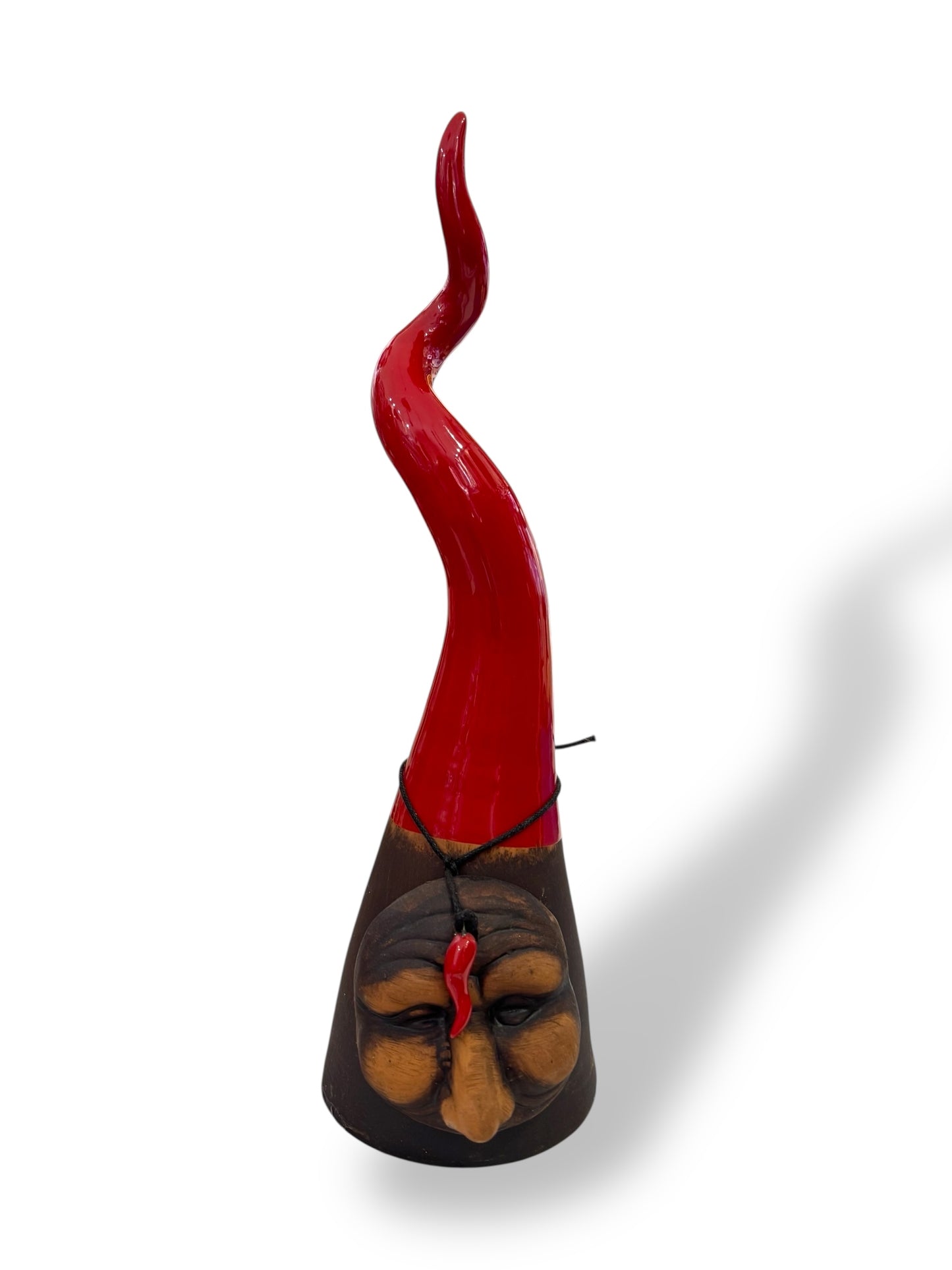 Corno in terracotta smaltato con maschera h 30 cm