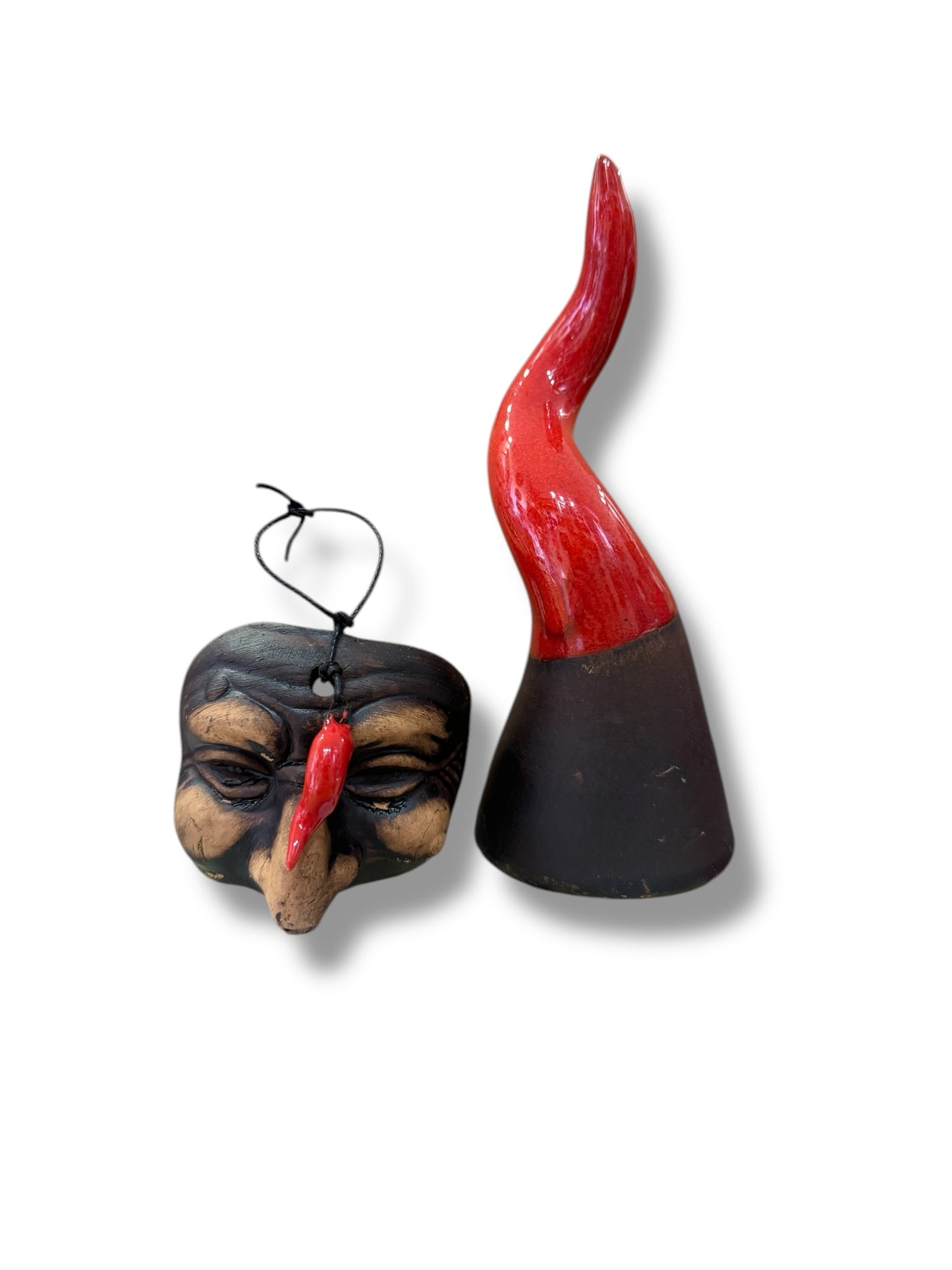 Corno portafortuna con maschera di pulcinella 15 cm