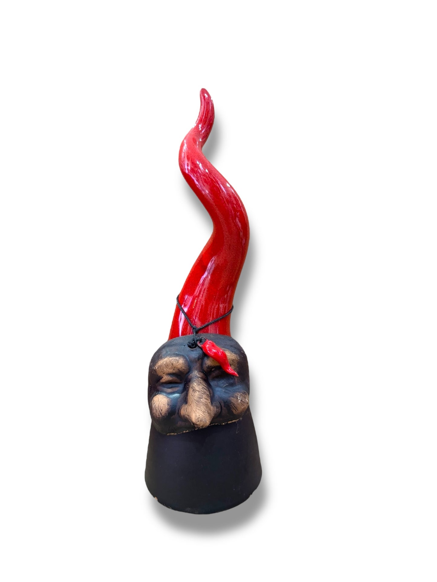 Corno portafortuna con maschera di pulcinella 25 cm