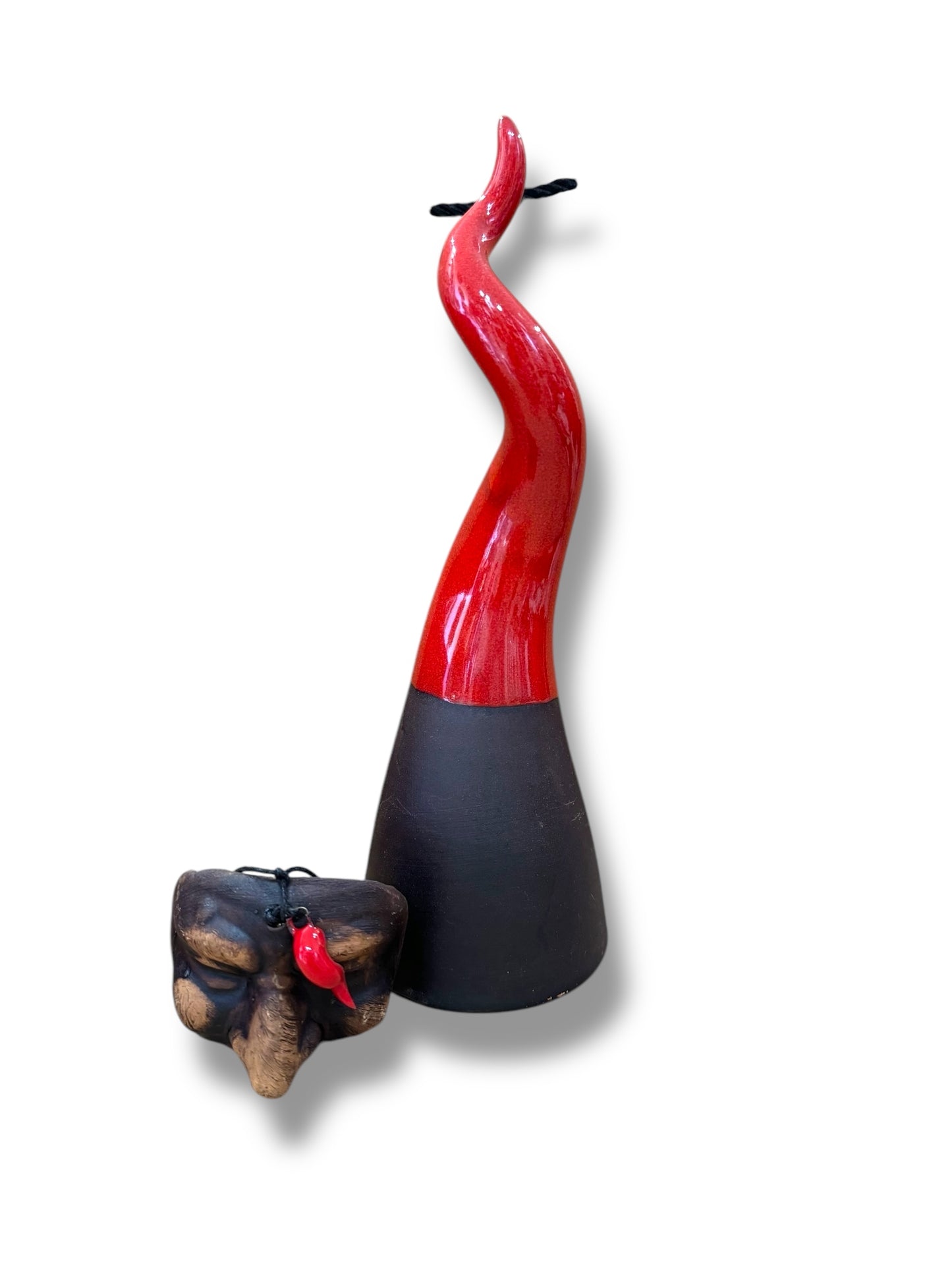 Corno portafortuna con maschera di pulcinella 25 cm