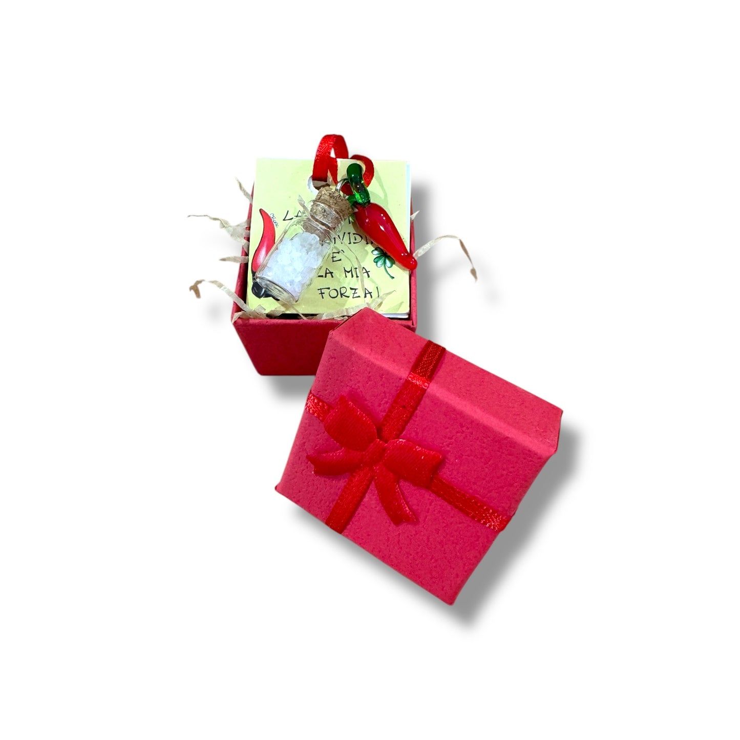 Corno Portafortuna in vetro con ampolla sale