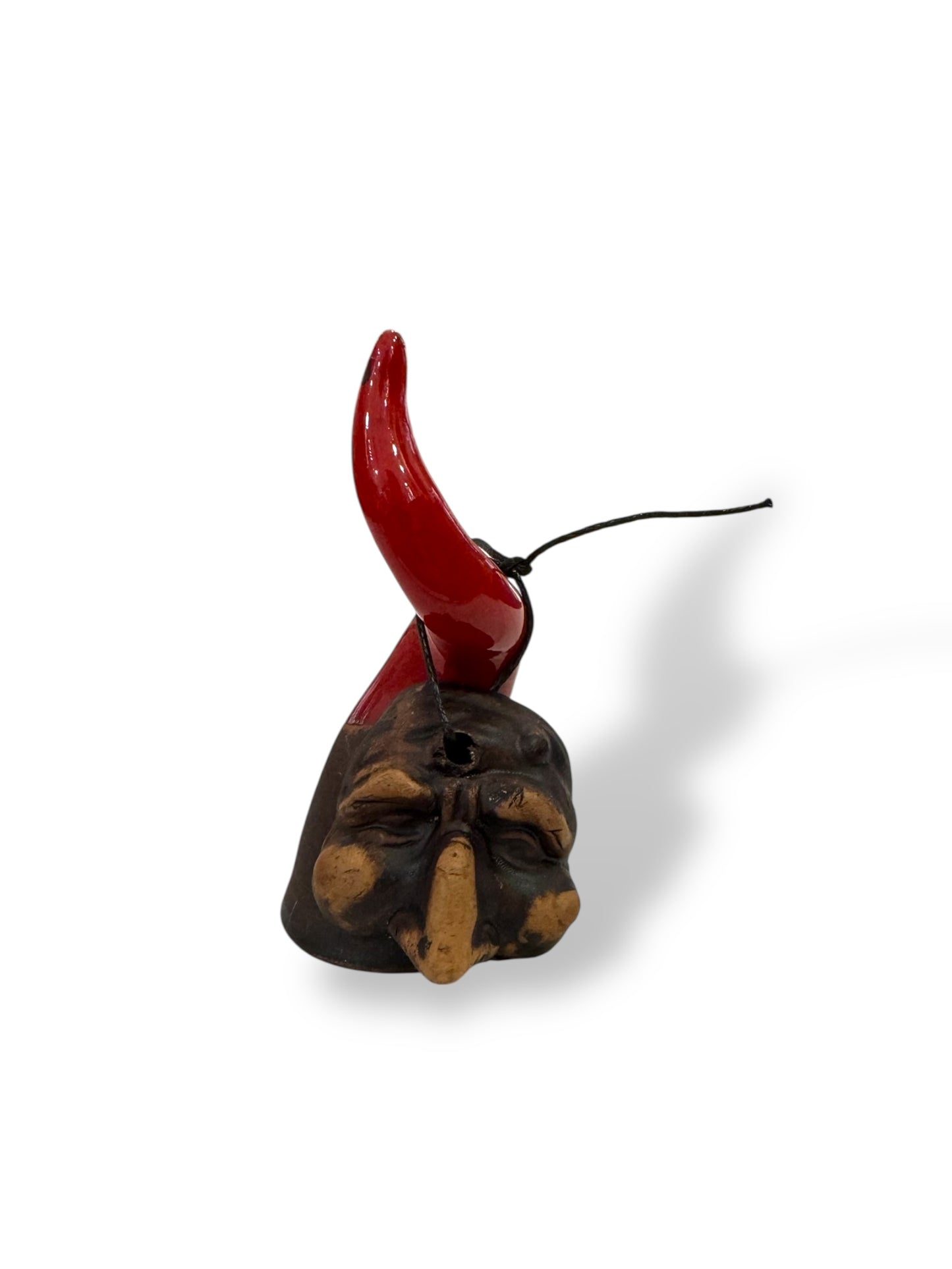 Corno in terracotta smaltato con maschera h 10 cm