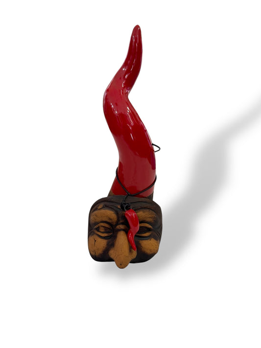 Corno in terracotta smaltato con maschera h 20 cm