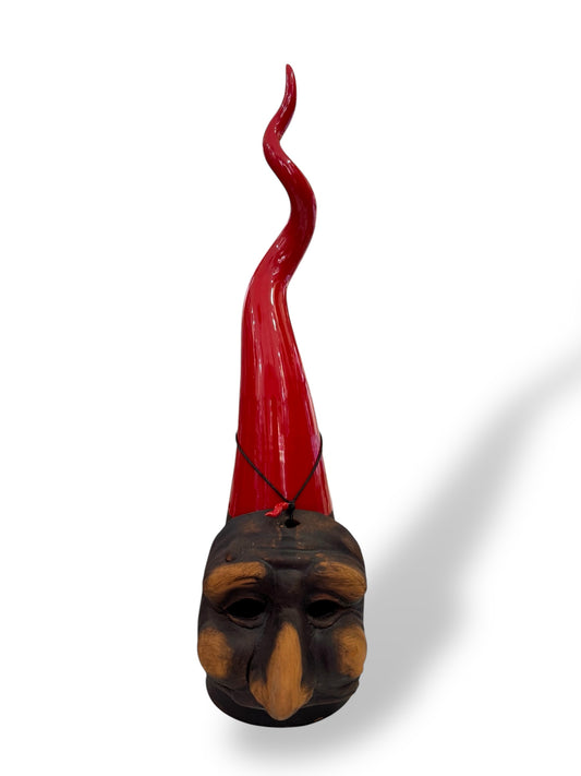 Corno in terracotta smaltato con maschera h 50 cm