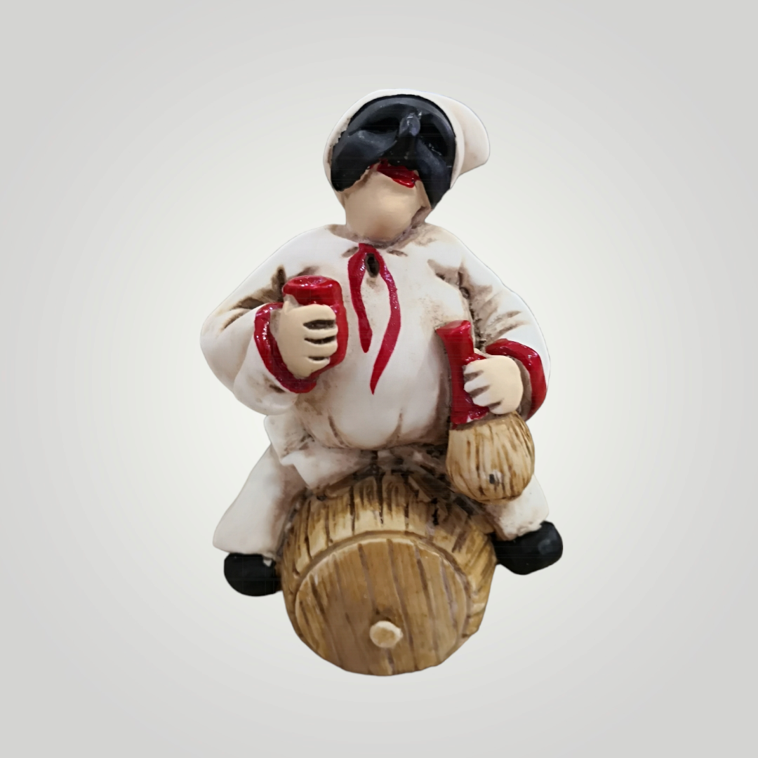 Pulcinella botte vino in ceramica